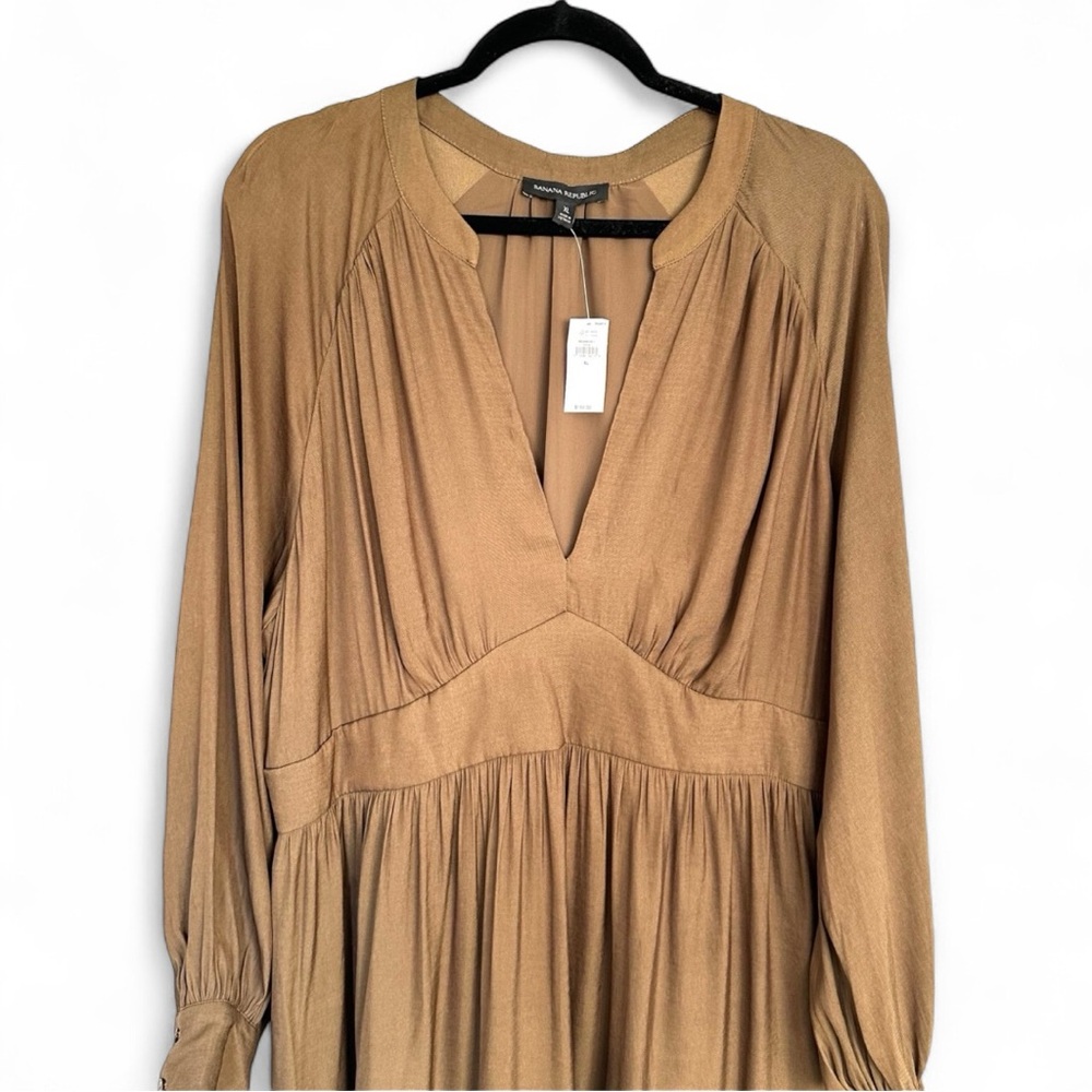 NWT Banana Republic Fit & Flare Tiered Dress Brown Long Sleeve Size 14 - Picture 10 of 13